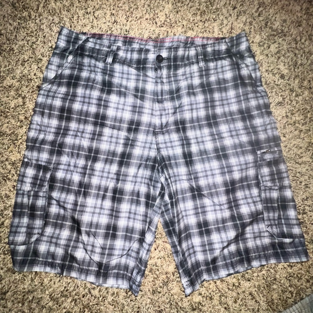 Men's Black and White Plaid Shorts